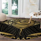 Gold Black New Zealand Manta Ray Round Carpet Aotearoa Maori Haehae - Aussie Hoodie