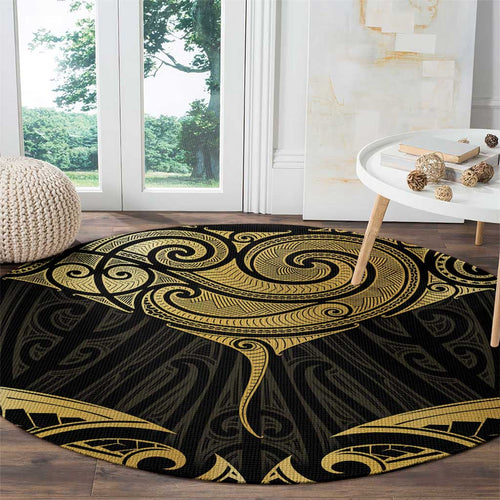Gold Black New Zealand Manta Ray Round Carpet Aotearoa Maori Haehae - Aussie Hoodie