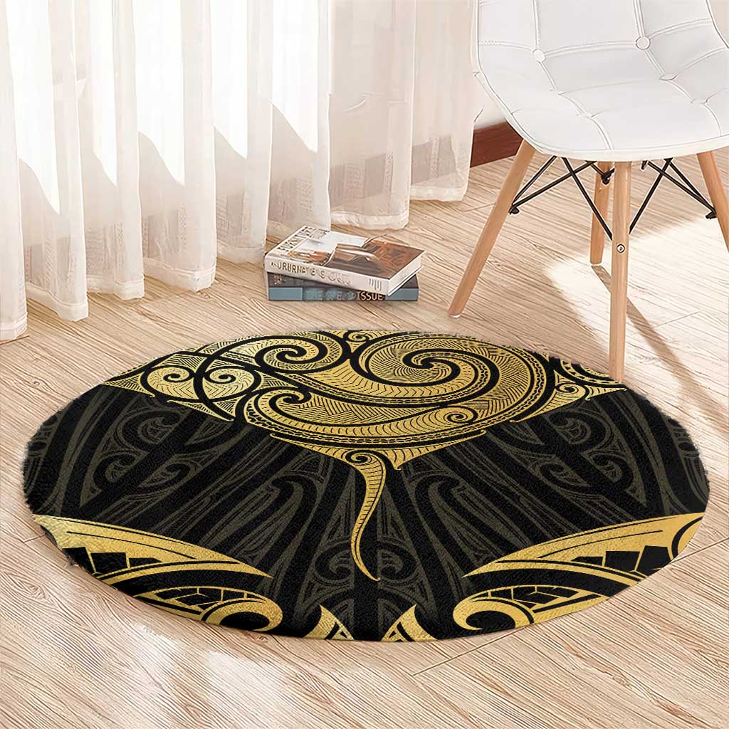 Gold Black New Zealand Manta Ray Round Carpet Aotearoa Maori Haehae - Aussie Hoodie