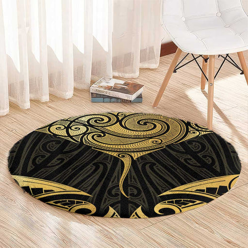 Gold Black New Zealand Manta Ray Round Carpet Aotearoa Maori Haehae - Aussie Hoodie