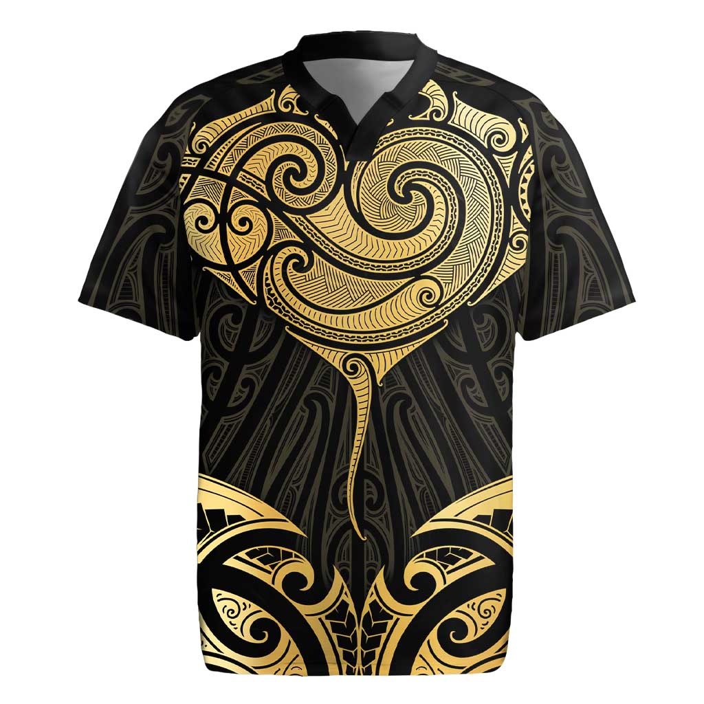 Gold Black New Zealand Manta Ray Rugby Jersey Aotearoa Maori Haehae - Aussie Hoodie