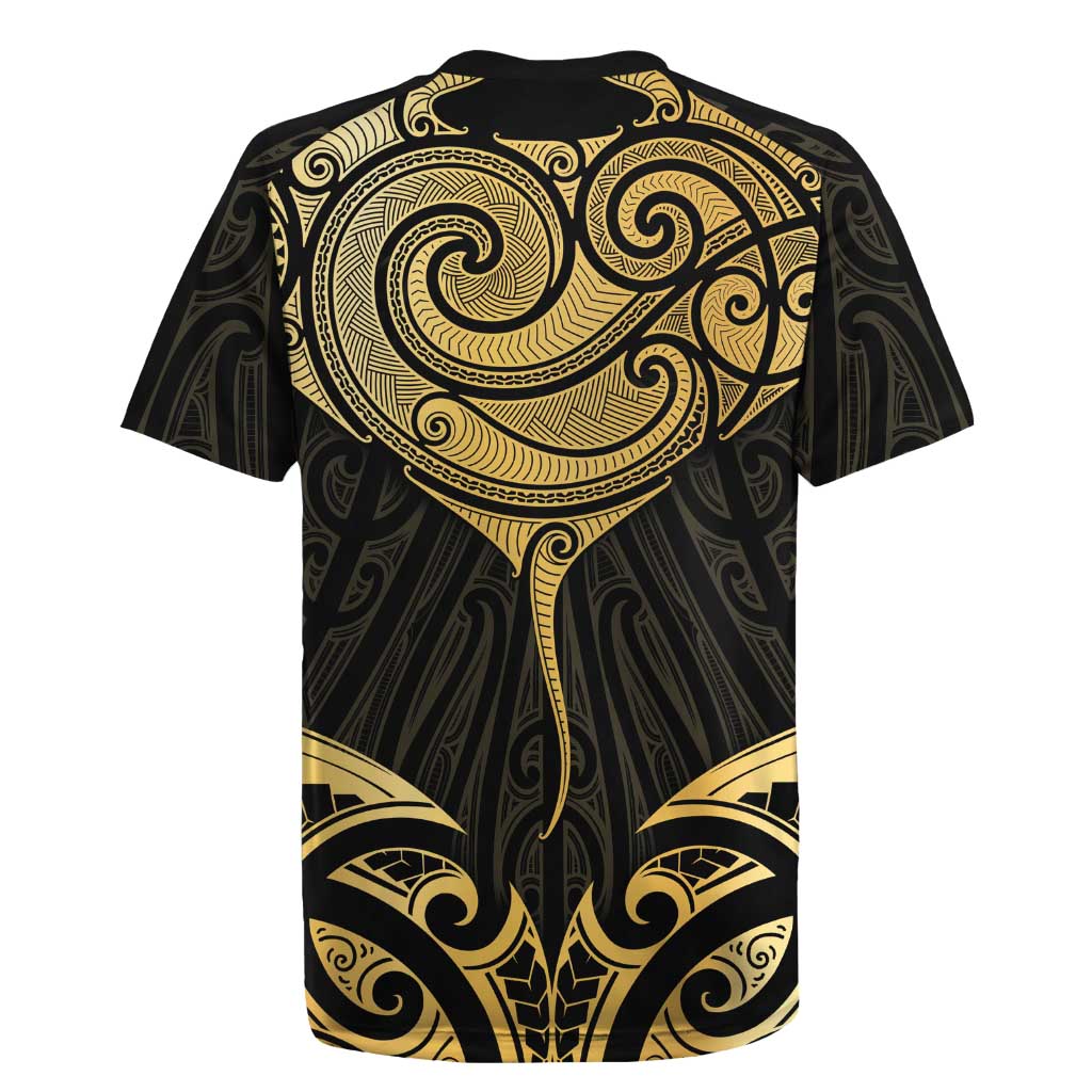 Gold Black New Zealand Manta Ray Rugby Jersey Aotearoa Maori Haehae - Aussie Hoodie