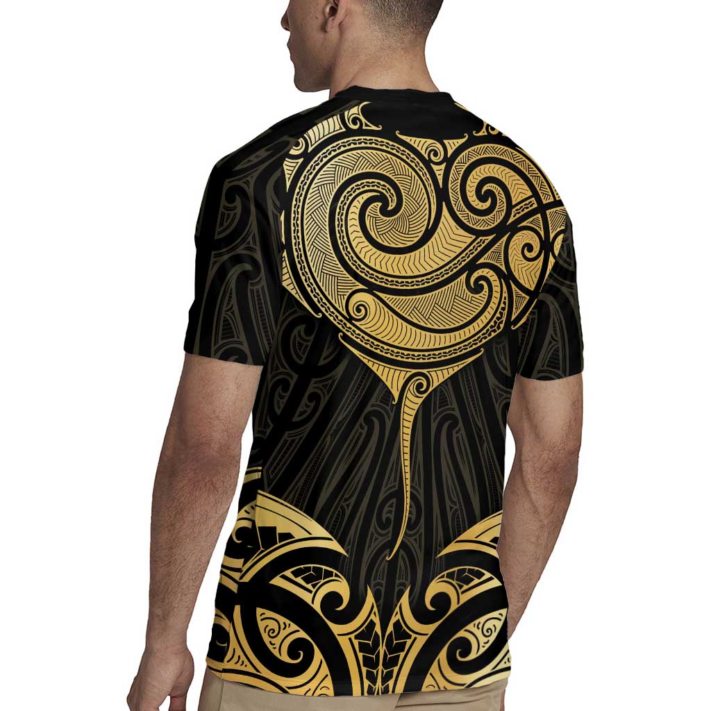 Gold Black New Zealand Manta Ray Rugby Jersey Aotearoa Maori Haehae - Aussie Hoodie