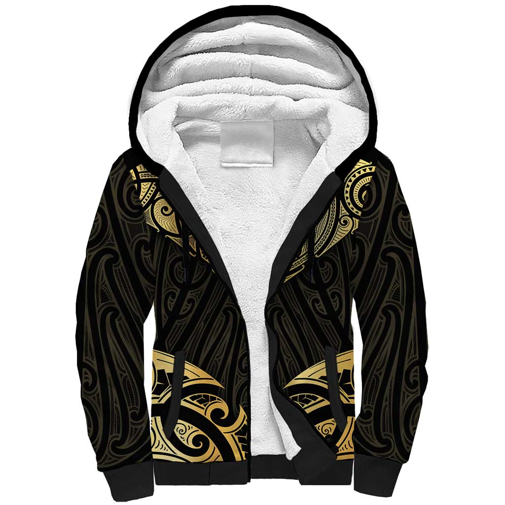 Gold Black New Zealand Manta Ray Sherpa Hoodie Aotearoa Maori Haehae - Aussie Hoodie