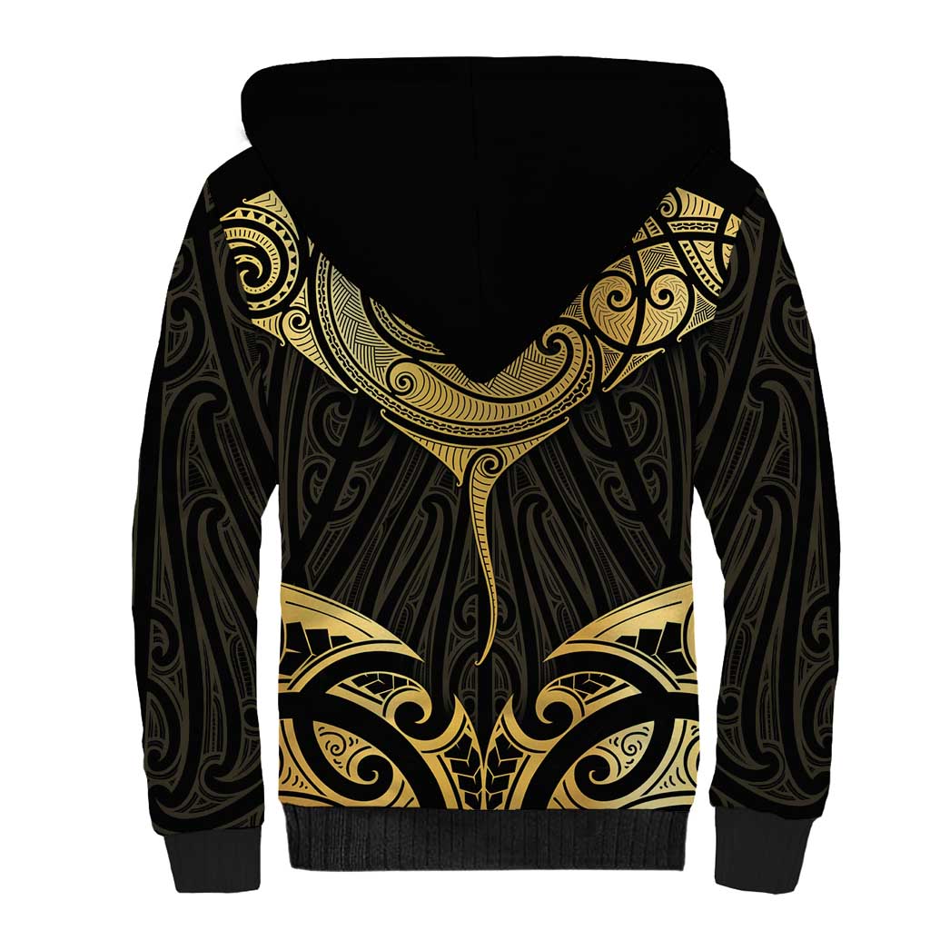 Gold Black New Zealand Manta Ray Sherpa Hoodie Aotearoa Maori Haehae - Aussie Hoodie