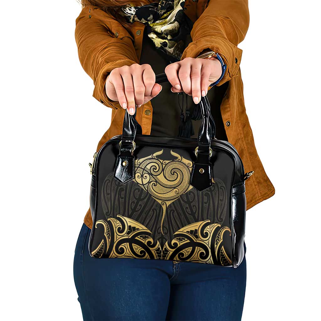 Gold Black New Zealand Manta Ray Shoulder Handbag Aotearoa Maori Haehae - Aussie Hoodie