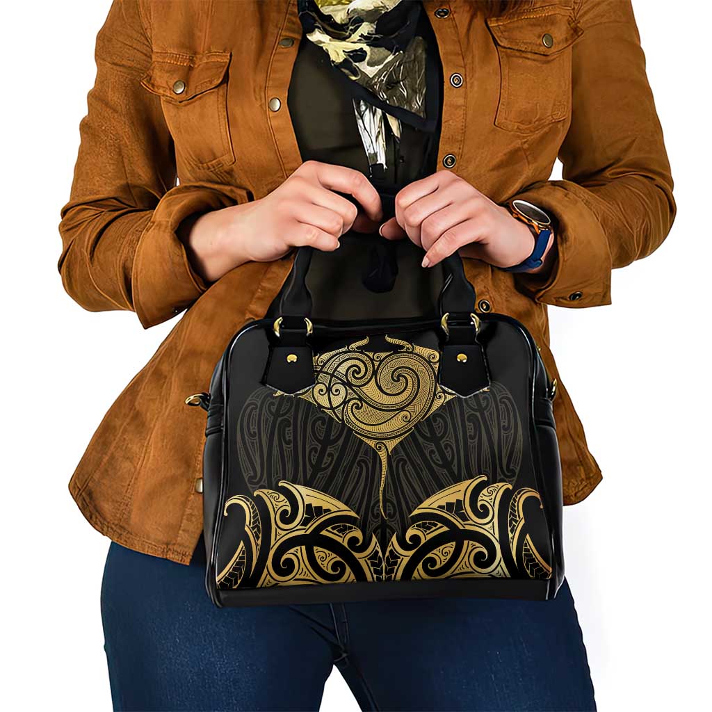 Gold Black New Zealand Manta Ray Shoulder Handbag Aotearoa Maori Haehae - Aussie Hoodie