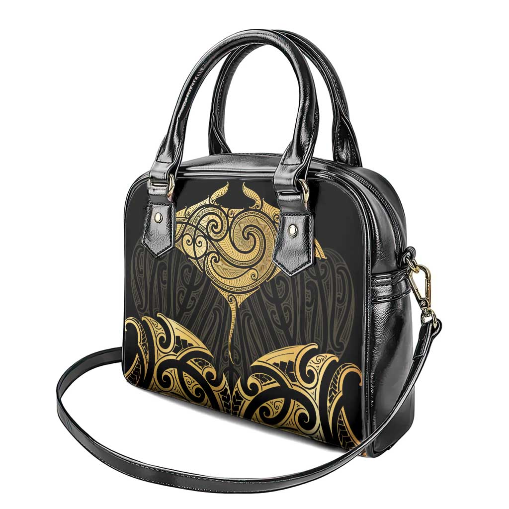 Gold Black New Zealand Manta Ray Shoulder Handbag Aotearoa Maori Haehae - Aussie Hoodie
