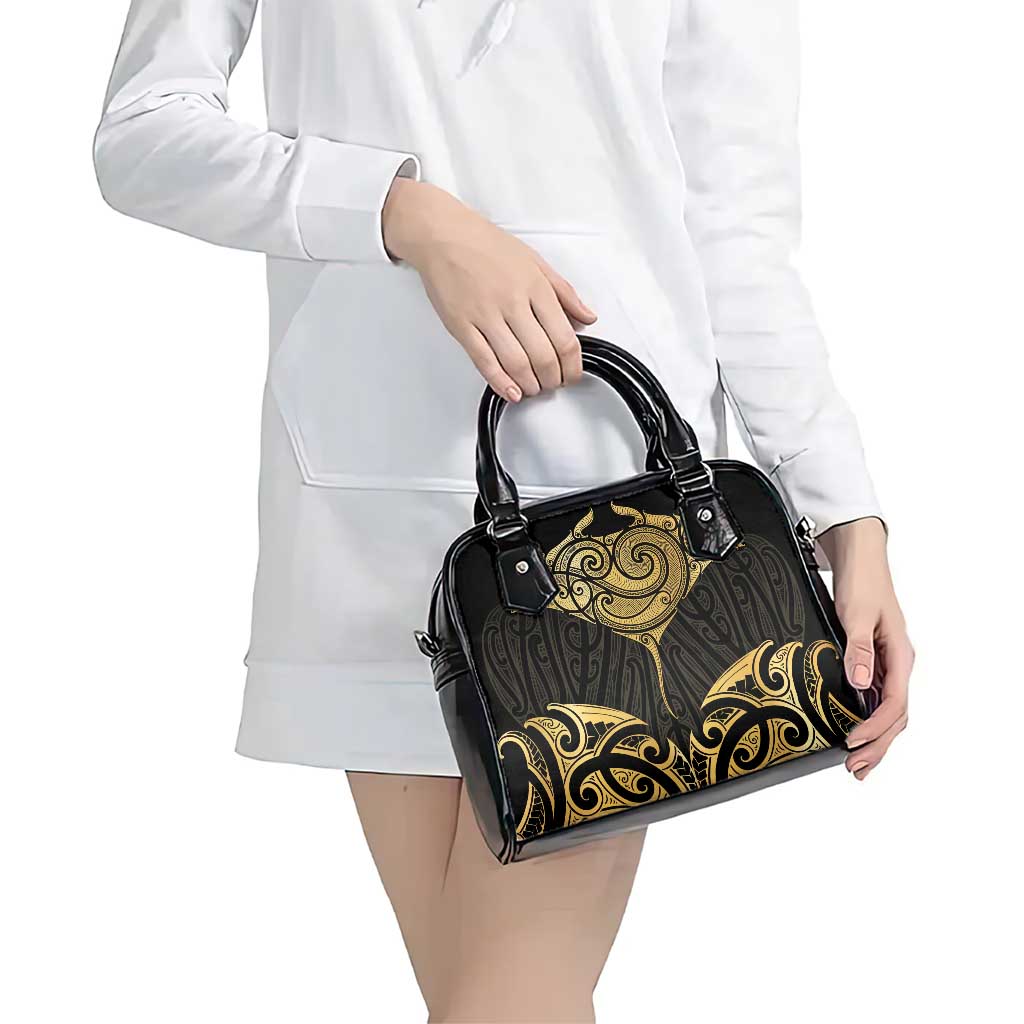 Gold Black New Zealand Manta Ray Shoulder Handbag Aotearoa Maori Haehae - Aussie Hoodie