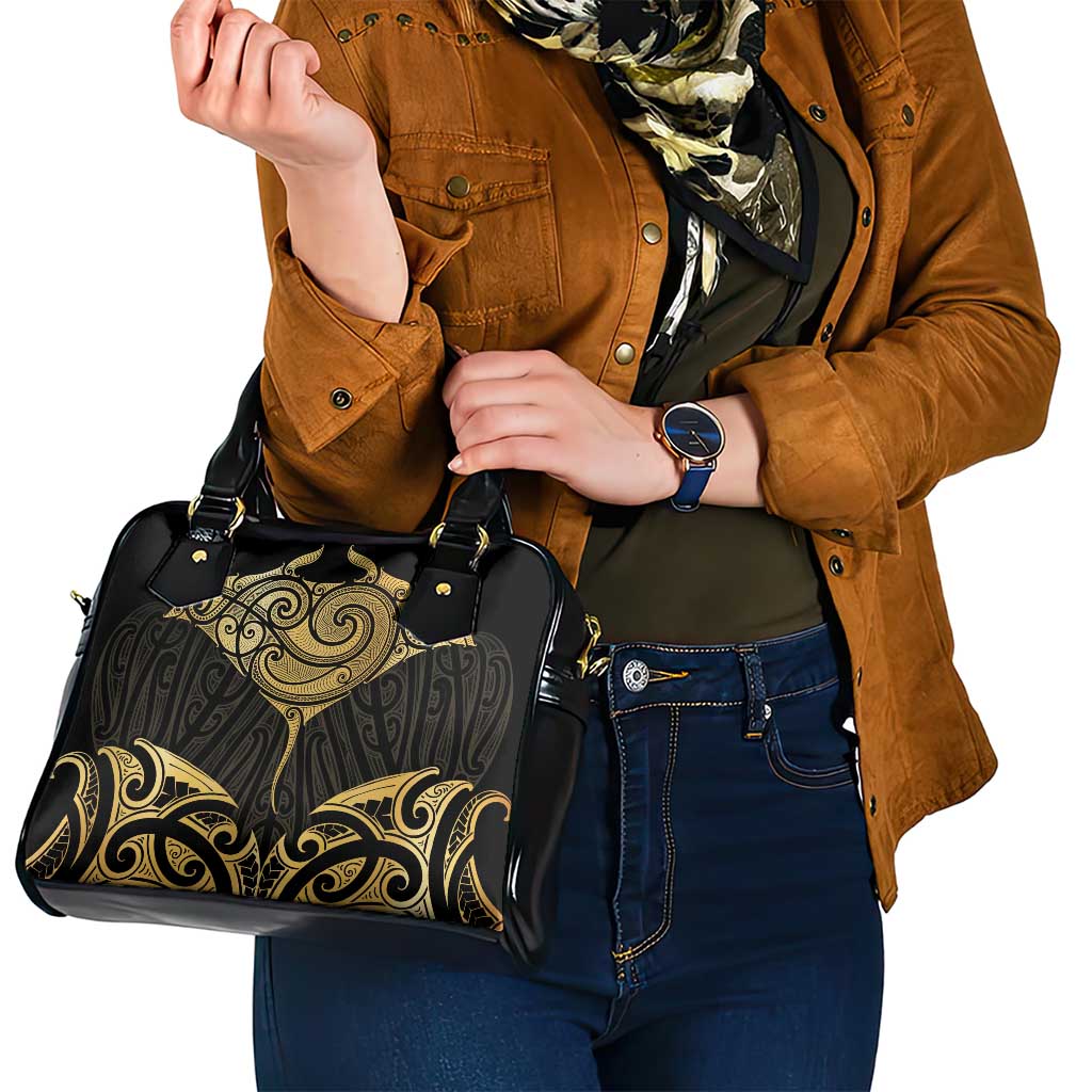 Gold Black New Zealand Manta Ray Shoulder Handbag Aotearoa Maori Haehae - Aussie Hoodie