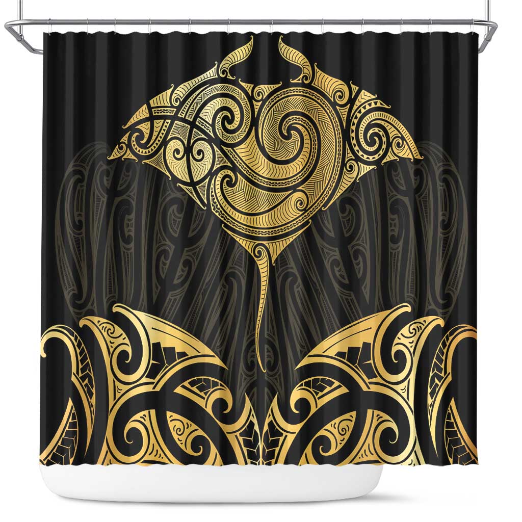 Gold Black New Zealand Manta Ray Shower Curtain Aotearoa Maori Haehae - Aussie Hoodie