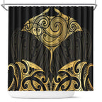 Gold Black New Zealand Manta Ray Shower Curtain Aotearoa Maori Haehae - Aussie Hoodie