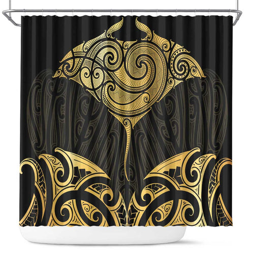 Gold Black New Zealand Manta Ray Shower Curtain Aotearoa Maori Haehae - Aussie Hoodie