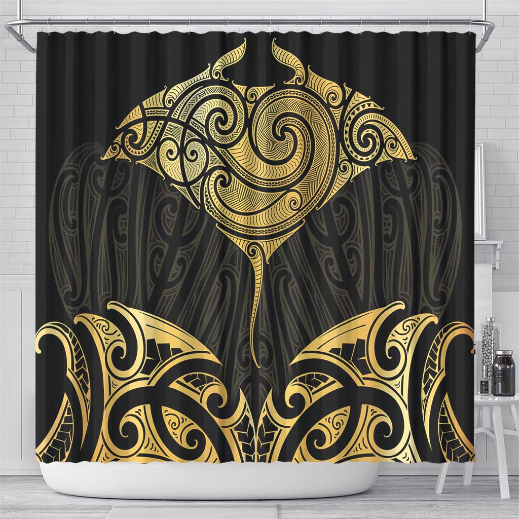 Gold Black New Zealand Manta Ray Shower Curtain Aotearoa Maori Haehae - Aussie Hoodie