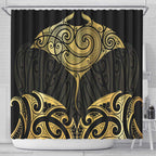 Gold Black New Zealand Manta Ray Shower Curtain Aotearoa Maori Haehae - Aussie Hoodie