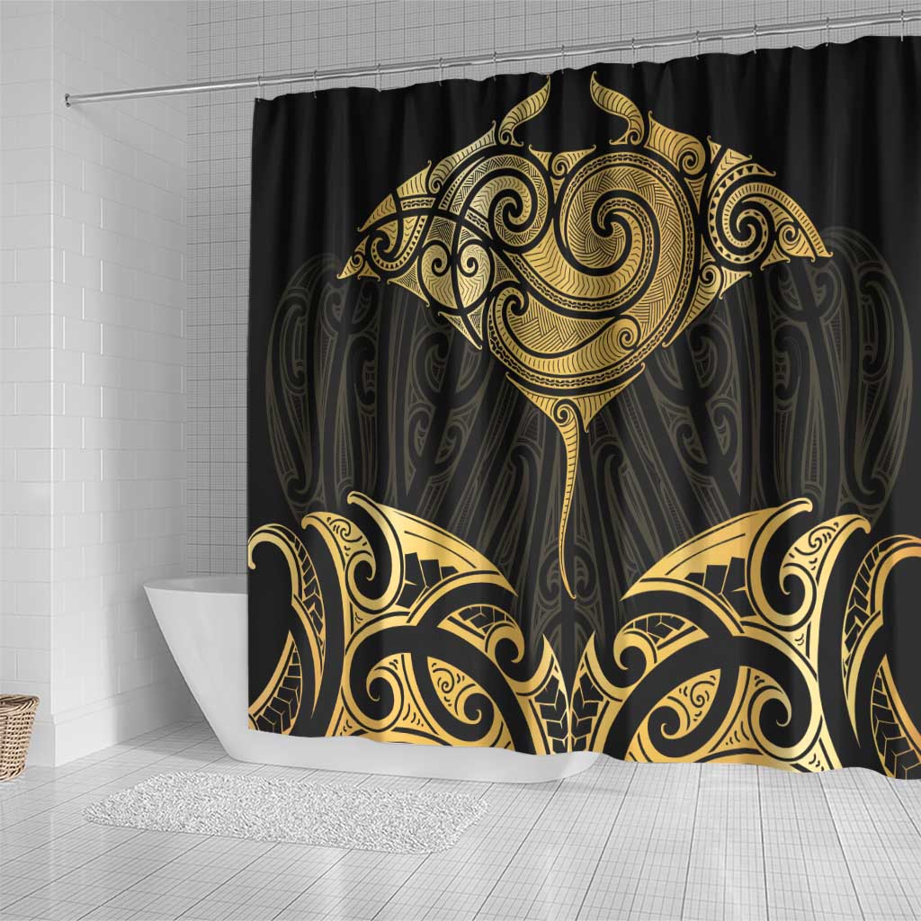 Gold Black New Zealand Manta Ray Shower Curtain Aotearoa Maori Haehae - Aussie Hoodie