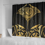 Gold Black New Zealand Manta Ray Shower Curtain Aotearoa Maori Haehae - Aussie Hoodie