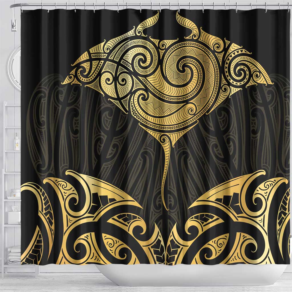 Gold Black New Zealand Manta Ray Shower Curtain Aotearoa Maori Haehae - Aussie Hoodie