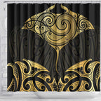 Gold Black New Zealand Manta Ray Shower Curtain Aotearoa Maori Haehae - Aussie Hoodie