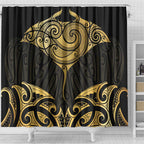 Gold Black New Zealand Manta Ray Shower Curtain Aotearoa Maori Haehae - Aussie Hoodie