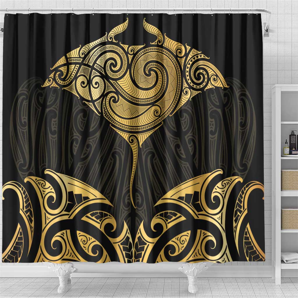 Gold Black New Zealand Manta Ray Shower Curtain Aotearoa Maori Haehae - Aussie Hoodie