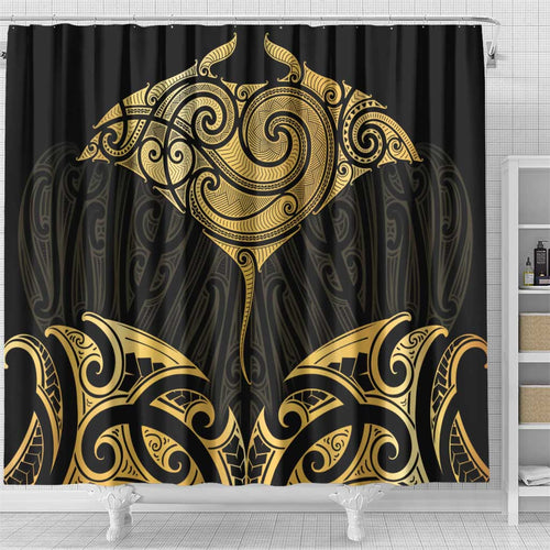 Gold Black New Zealand Manta Ray Shower Curtain Aotearoa Maori Haehae - Aussie Hoodie