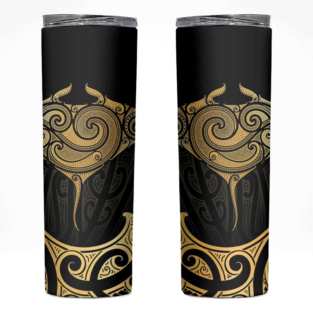 Gold Black New Zealand Manta Ray Skinny Tumbler Aotearoa Maori Haehae - Aussie Hoodie