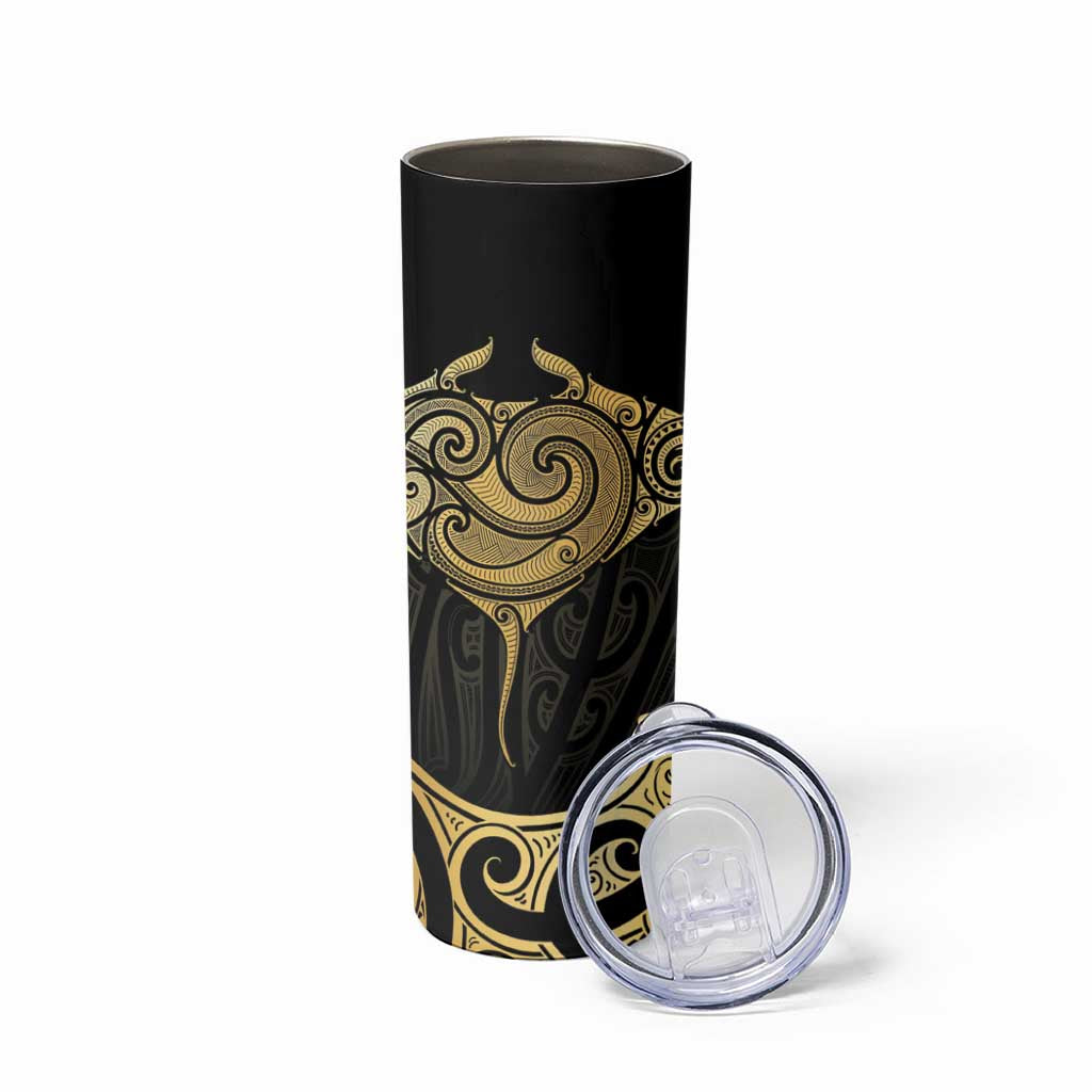 Gold Black New Zealand Manta Ray Skinny Tumbler Aotearoa Maori Haehae - Aussie Hoodie