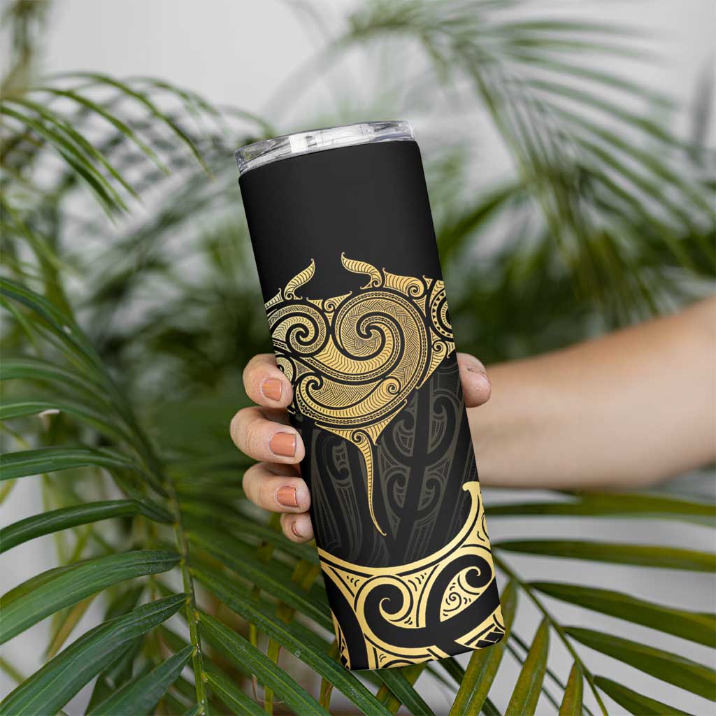 Gold Black New Zealand Manta Ray Skinny Tumbler Aotearoa Maori Haehae - Aussie Hoodie