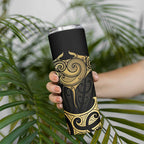 Gold Black New Zealand Manta Ray Skinny Tumbler Aotearoa Maori Haehae - Aussie Hoodie