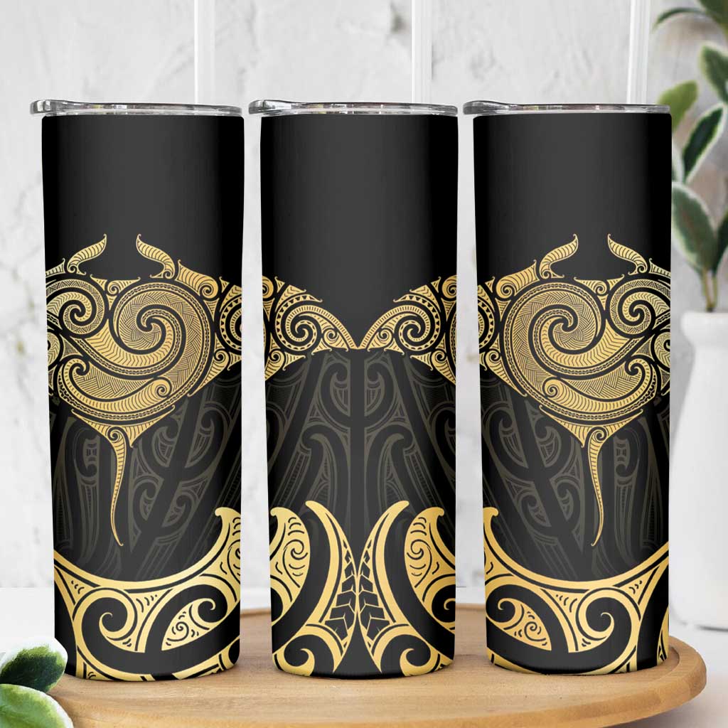 Gold Black New Zealand Manta Ray Skinny Tumbler Aotearoa Maori Haehae - Aussie Hoodie