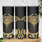 Gold Black New Zealand Manta Ray Skinny Tumbler Aotearoa Maori Haehae - Aussie Hoodie
