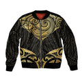Gold Black New Zealand Manta Ray Sleeve Zip Bomber Jacket Aotearoa Maori Haehae - Aussie Hoodie