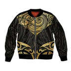 Gold Black New Zealand Manta Ray Sleeve Zip Bomber Jacket Aotearoa Maori Haehae - Aussie Hoodie