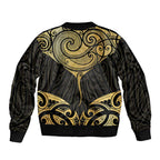 Gold Black New Zealand Manta Ray Sleeve Zip Bomber Jacket Aotearoa Maori Haehae - Aussie Hoodie