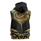 Gold Black New Zealand Manta Ray Sleeveless Hoodie Aotearoa Maori Haehae - Aussie Hoodie