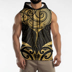 Gold Black New Zealand Manta Ray Sleeveless Hoodie Aotearoa Maori Haehae - Aussie Hoodie