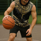 Gold Black New Zealand Manta Ray Sleeveless Hoodie Aotearoa Maori Haehae - Aussie Hoodie