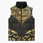 Gold Black New Zealand Manta Ray Sleeveless Puffer Jacket Aotearoa Maori Haehae - Aussie Hoodie