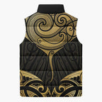 Gold Black New Zealand Manta Ray Sleeveless Puffer Jacket Aotearoa Maori Haehae - Aussie Hoodie