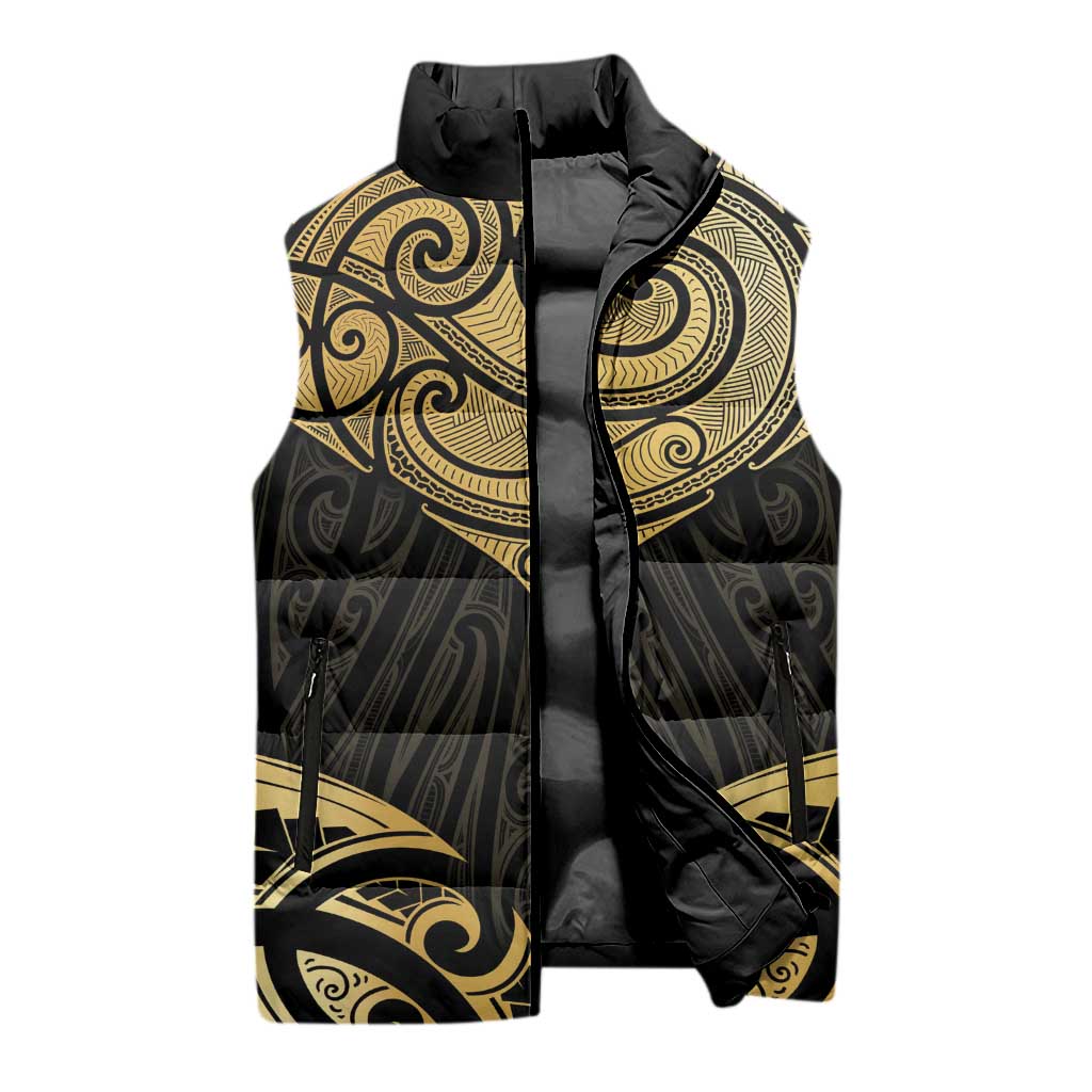 Gold Black New Zealand Manta Ray Sleeveless Puffer Jacket Aotearoa Maori Haehae - Aussie Hoodie