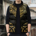 Gold Black New Zealand Manta Ray Sleeveless Puffer Jacket Aotearoa Maori Haehae - Aussie Hoodie