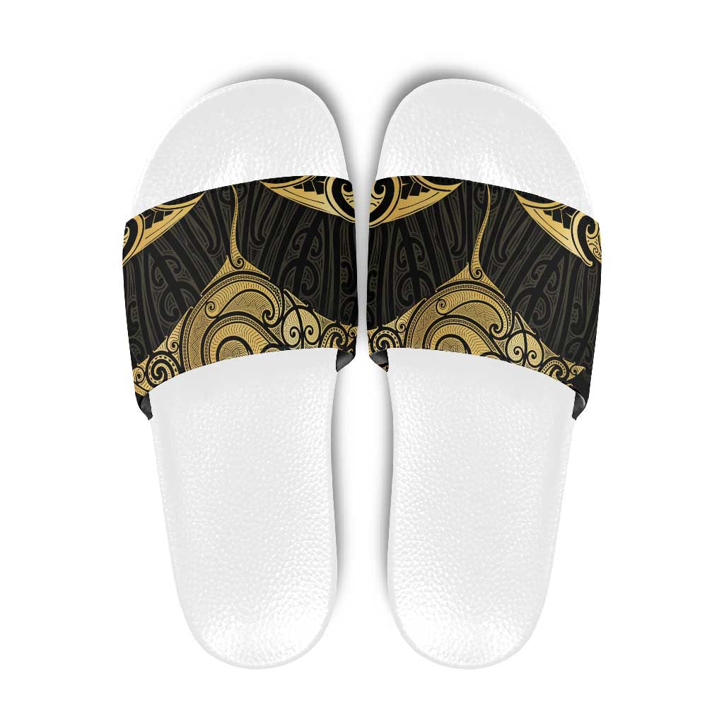 Gold Black New Zealand Manta Ray Slide Sandals Aotearoa Maori Haehae - Aussie Hoodie