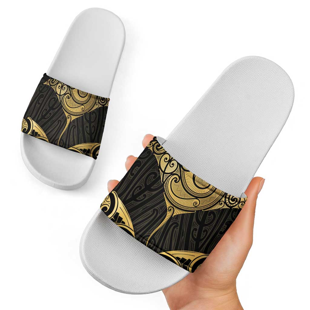 Gold Black New Zealand Manta Ray Slide Sandals Aotearoa Maori Haehae - Aussie Hoodie