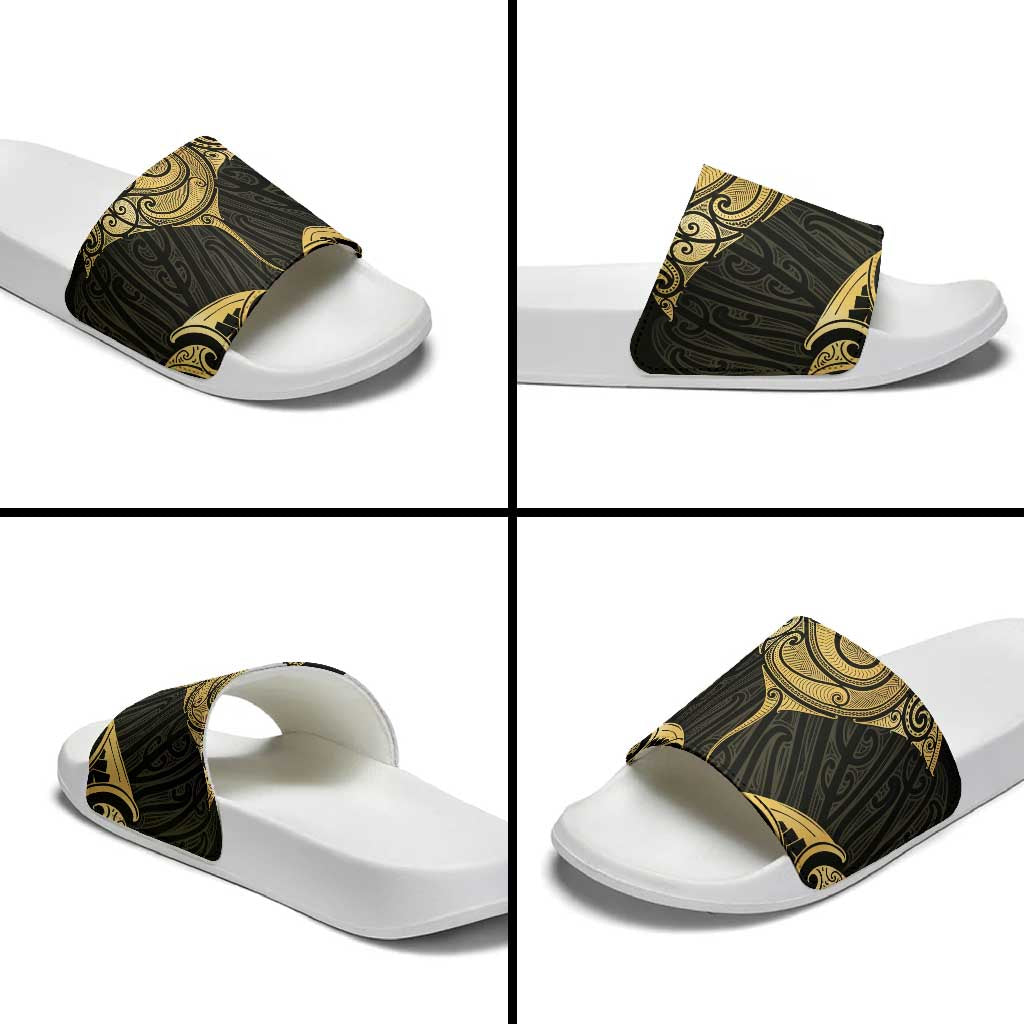 Gold Black New Zealand Manta Ray Slide Sandals Aotearoa Maori Haehae - Aussie Hoodie