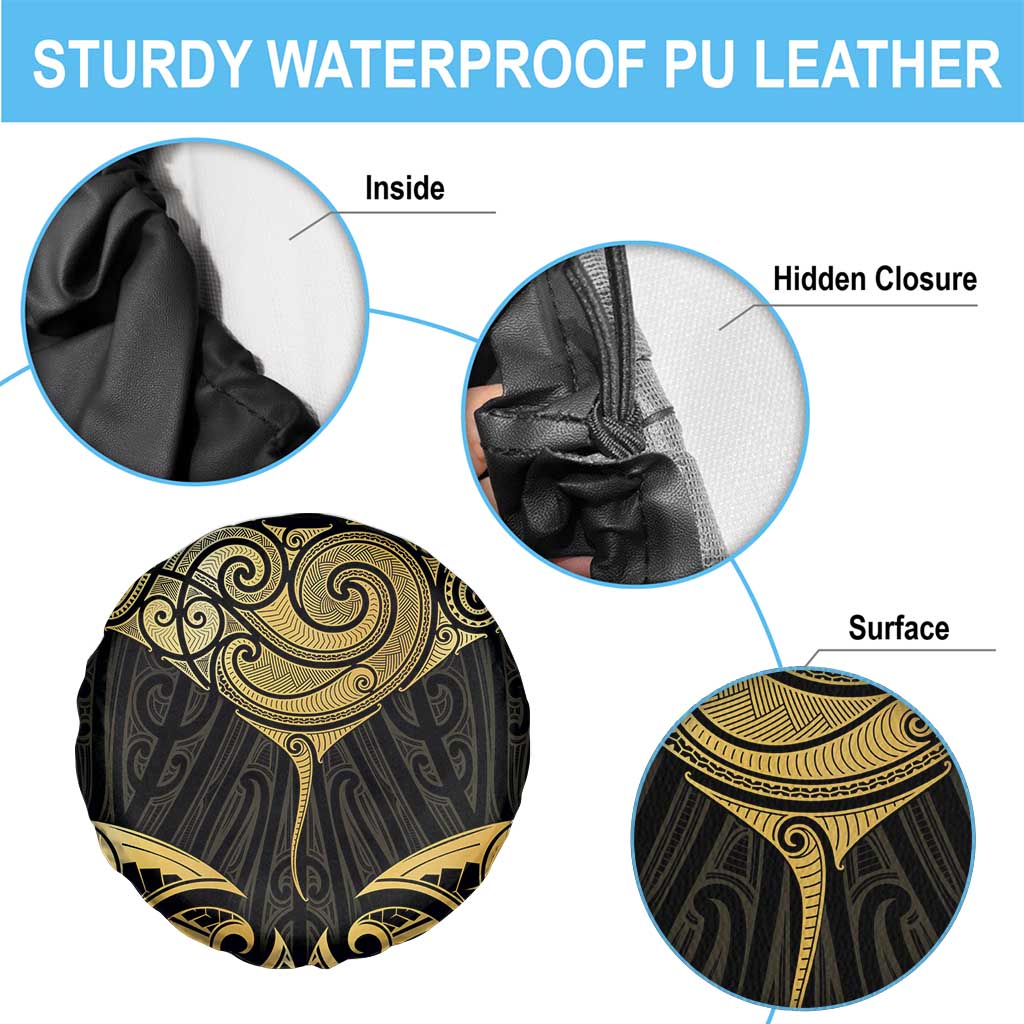 Gold Black New Zealand Manta Ray Spare Tire Cover Aotearoa Maori Haehae - Aussie Hoodie
