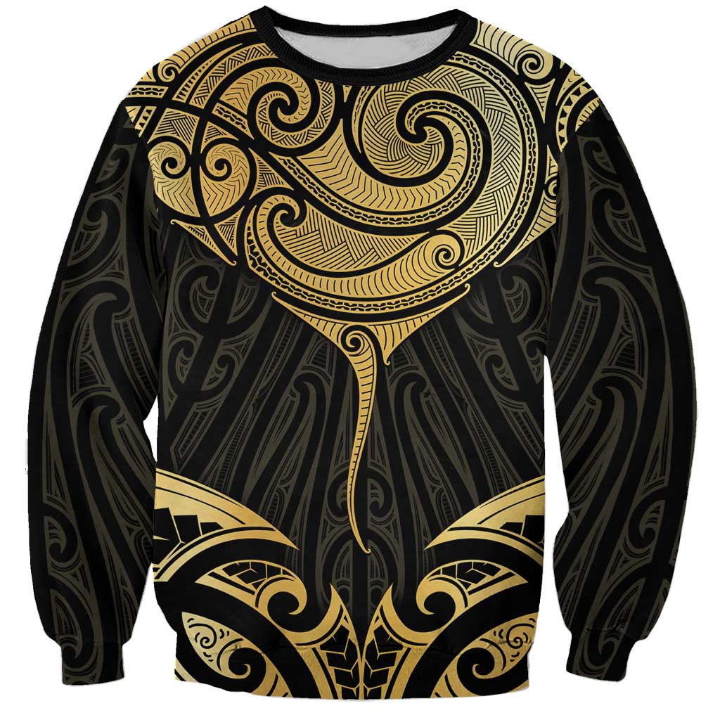 Gold Black New Zealand Manta Ray Sweatshirt Aotearoa Maori Haehae - Aussie Hoodie