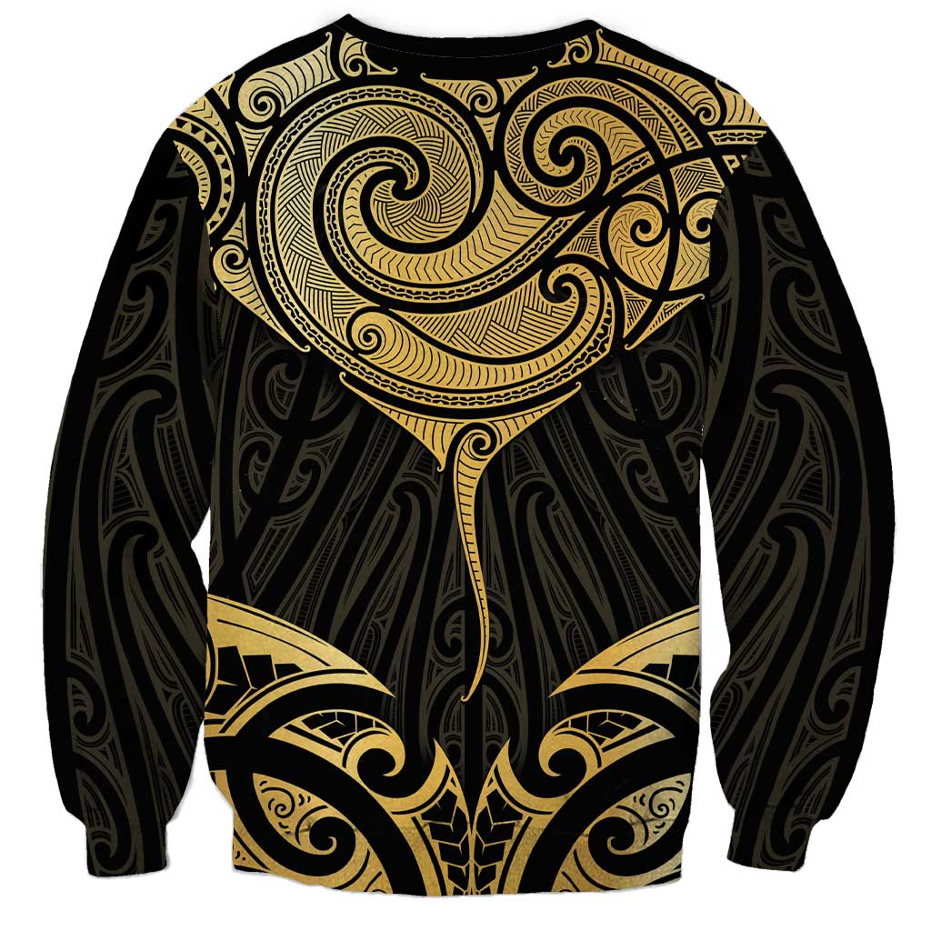 Gold Black New Zealand Manta Ray Sweatshirt Aotearoa Maori Haehae - Aussie Hoodie