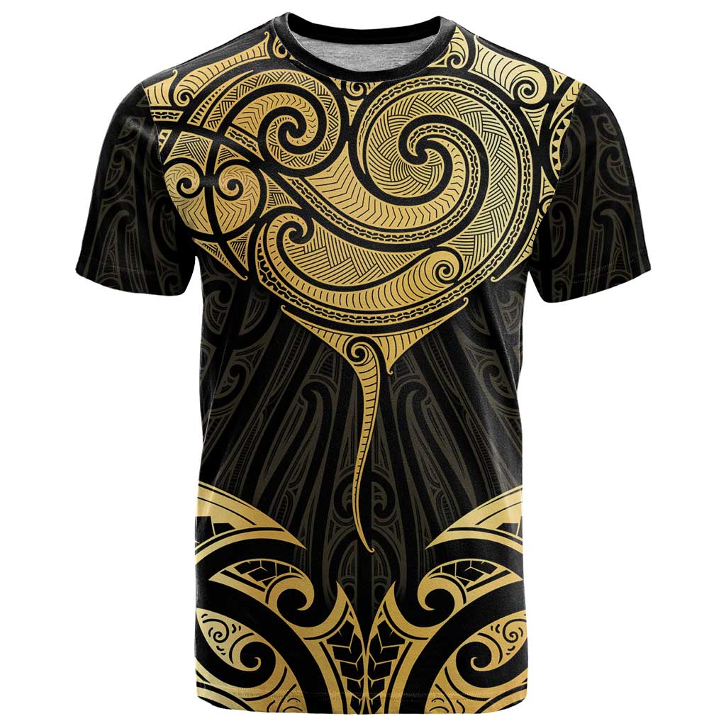 Gold Black New Zealand Manta Ray T Shirt Aotearoa Maori Haehae - Aussie Hoodie