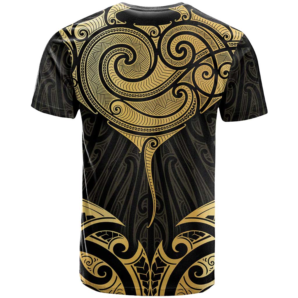 Gold Black New Zealand Manta Ray T Shirt Aotearoa Maori Haehae - Aussie Hoodie